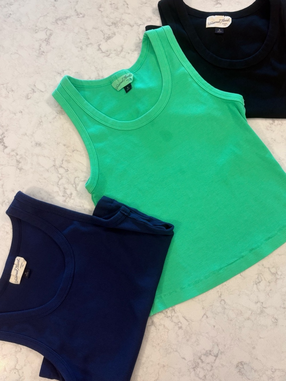 Universal Thread Ribbed Tank Tops in Green, Black and Navy